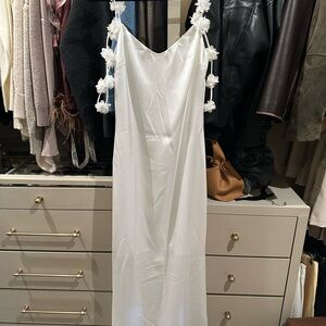 Women's White Slip Dress with Floral Strap Detail
